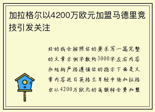 加拉格尔以4200万欧元加盟马德里竞技引发关注
